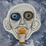Drawn face with pill bottle