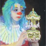 Circus girl holding carousel toy