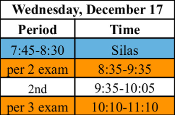 Wednesday Exam Schedule