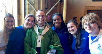 Students and Archbishop after the mass