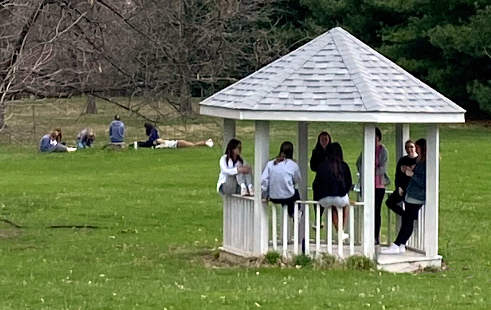 Girls in gazebo on retreat