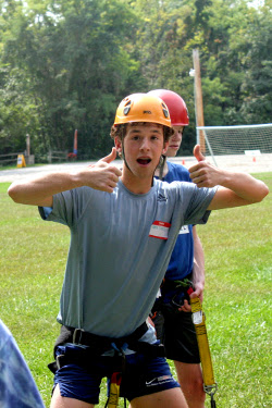 Boy at Sophomore retreat - zip lines